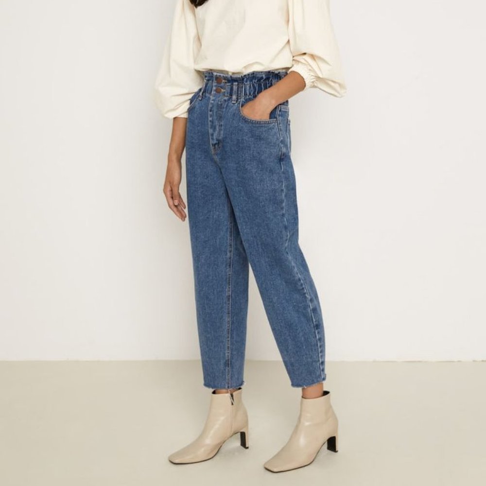 Oak + Fort Paperbag Waist Jeans | Blue Indigo | Size Small